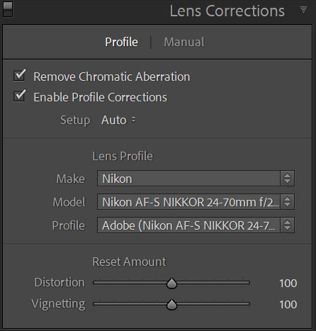 Lens Corrections palette in Adobe Lightroom Classic