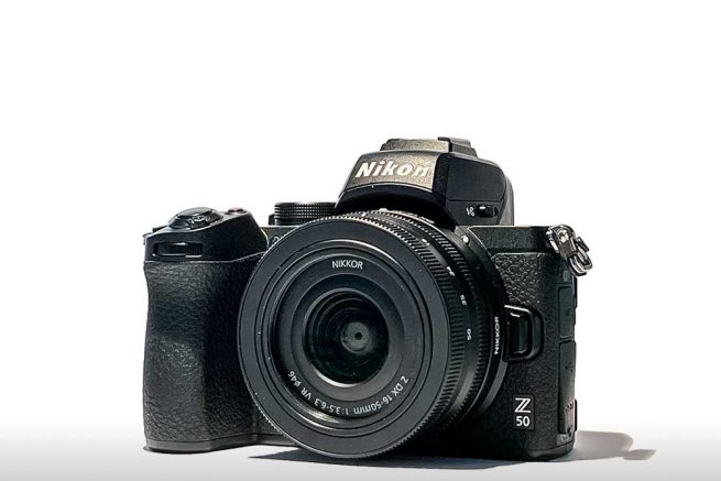SLR or Mirrorless? Modern mirrorless system camera Nikon Z50 from the model year 2020.