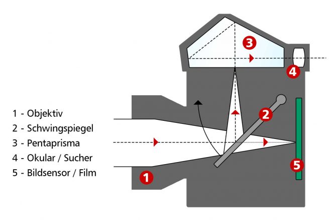 Vereinfachtes Funktionsschema einer Spiegelreflexkamera
