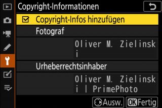 Copyright-Informationen - Copyright-Infos hinzufügen - OK