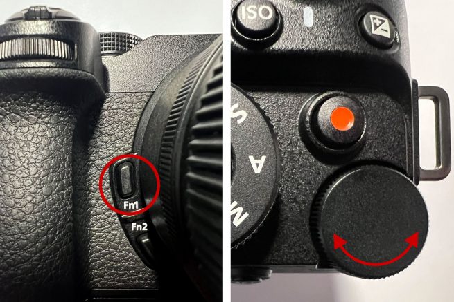 Fn1-Taste und hinteres Einstellrad an der Nikon Z30